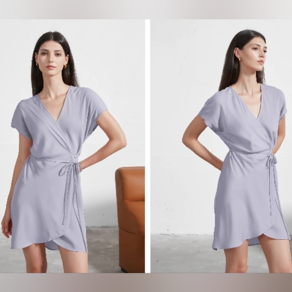 Supesu Tulip Wrap‎ Dress, Size 3 Petite, Lavender Short Sleeve Wrap Mini